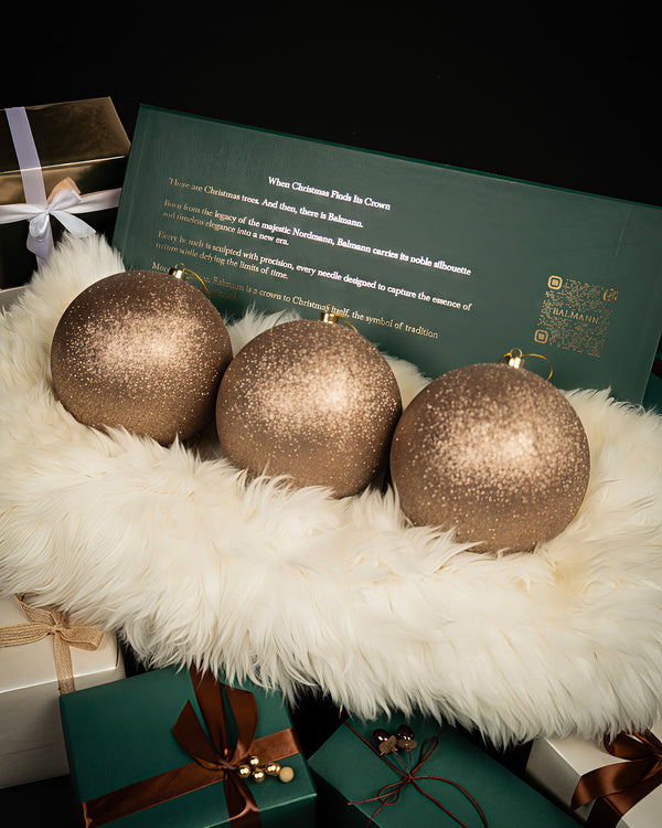 Set of 3x20cm · Bronze Glittered Baubles · LONDON ROYAL